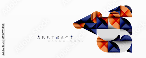 Geometric shapes form fox silhouette. Orange, blue, white colors create modern abstract design. Minimalist style, clean background.