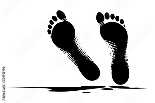 Bare footprint silhouette foot shoe,footprint icon. black  foot print on white background