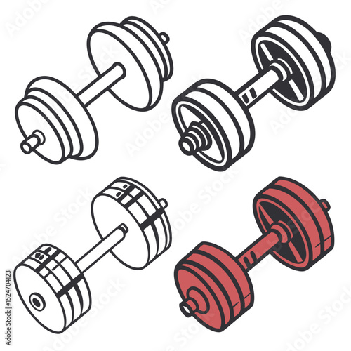Dumbbell icon set in flat style