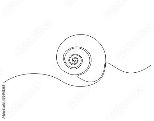 Continuous line drawing of snail shell spiral. Single line illustration of sea snail shell. Ocean life concept. Editable outline