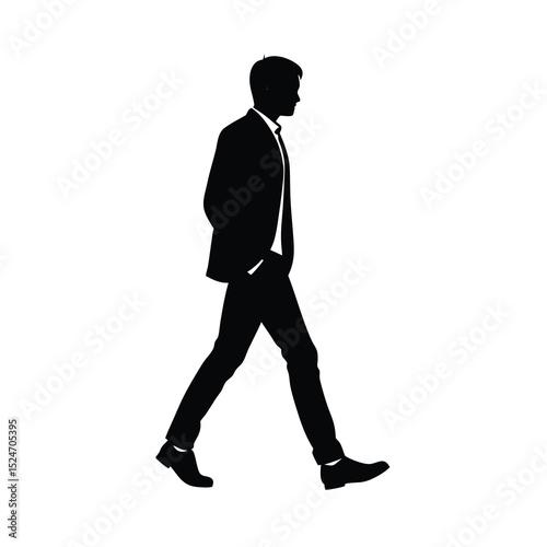Man walking alone with hands in pockets silhouette on white background simple flat vector