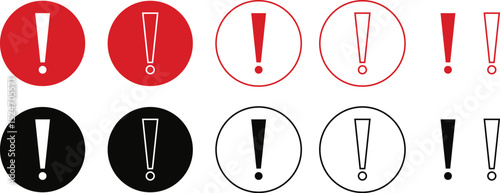 Exclamation mark icon set isolated on transparent background. Precautions circle symbol design. Emergency Warning Sign collection vector illustration. Speech bubble with exclamation mark.