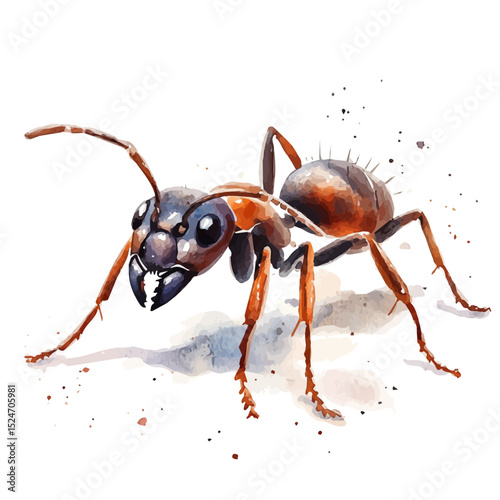 Ant, watercolor vector, high quality, isolated on a white background.