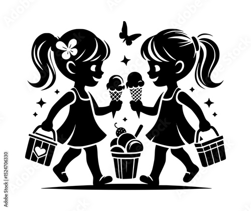 Two girls sharing ice cream cones summer fun
