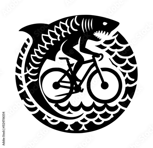 Shark bicycle rider in ocean waves design