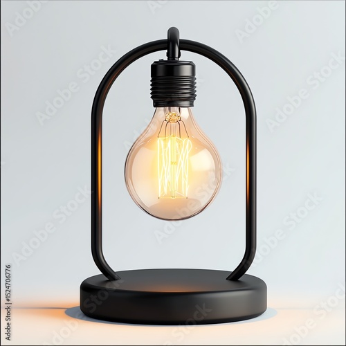 Modern Black Metal Table Lamp with Edison Bulb