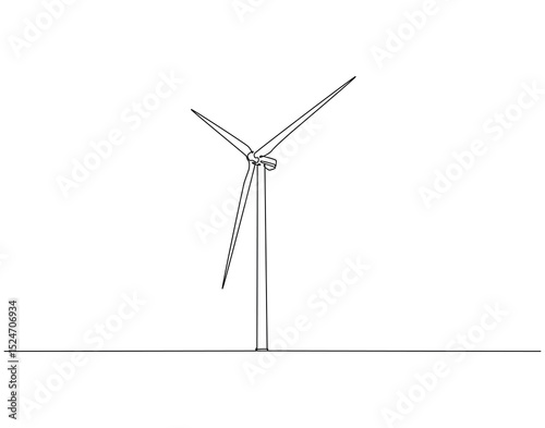 Continuous line drawing of wind turbine. Single line illustration of wind turbine eco energy. Global wind day concept line art. Editable outline