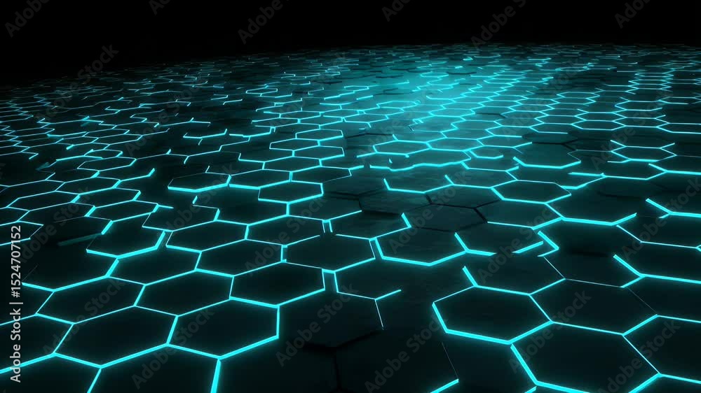 Abstract hexagonal pattern with glowing turquoise lines