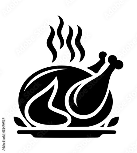 Roasted chicken icon black and white illustration