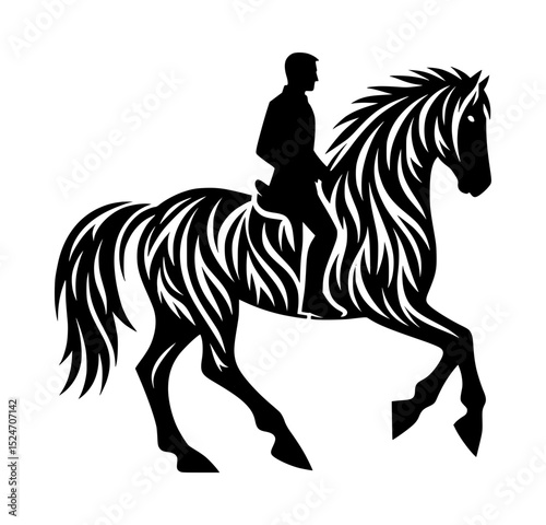 Stylized silhouette of rider and horse