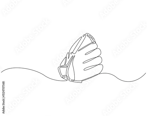 Continuous line drawing of baseball glove. Single line illustration of baseball glove. Baseball game concept. Editable outline