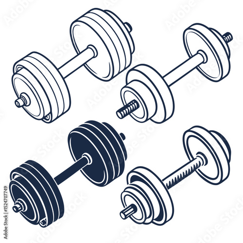 Dumbbell icon set in flat style