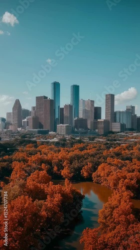 Autumnal Skyline Houston Cityscape and River