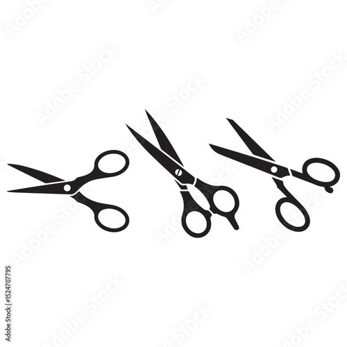Sharp Scissors Set Illustration Black Silhouettes on White Background Perfect for Hair Salons Barber Shops Craft Projects