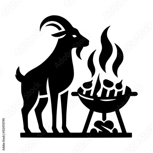Silhouette of goat near a barbecue grill