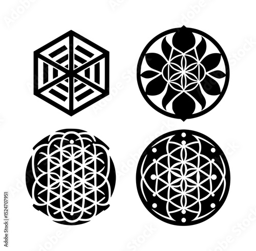 Sacred geometry set flower of life and metatron s cube