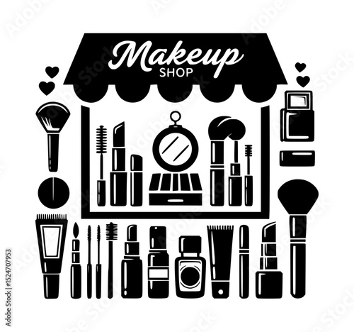 Black and white makeup shop icon set