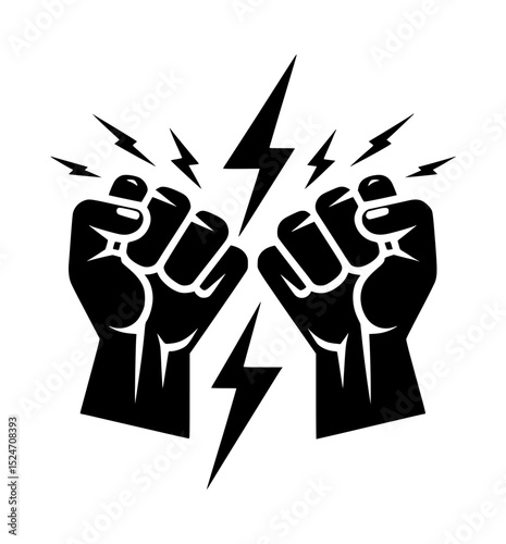 Two fists clashing with lightning bolts