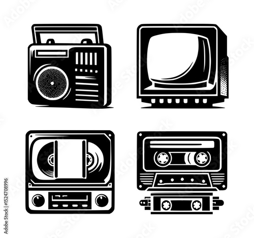 Retro vintage electronics icons set