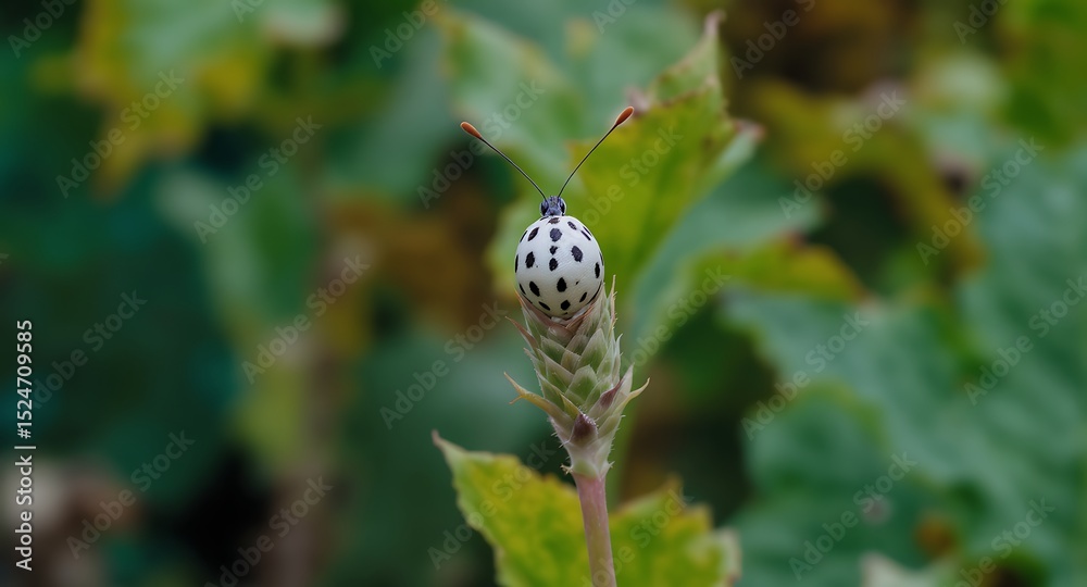 Fototapeta premium White Polka Dot Beetle on Plant