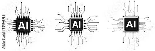 Artificial intelligence AI pictogram. Technology related to artificial intelligence, computers and systems that are intelligent