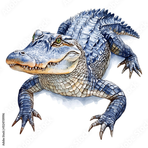 American Alligator, watercolor painting vector, high quality, isolated on a white background.