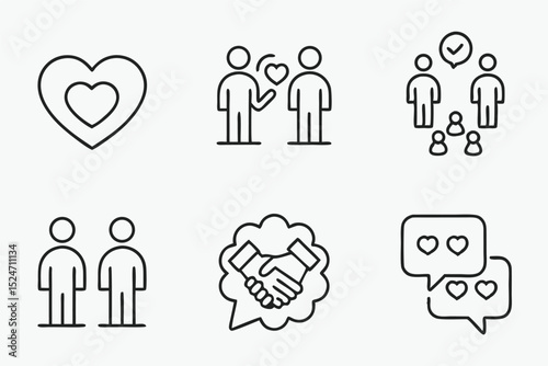 Simple Line Icons Depicting Connection, Love, and Communication