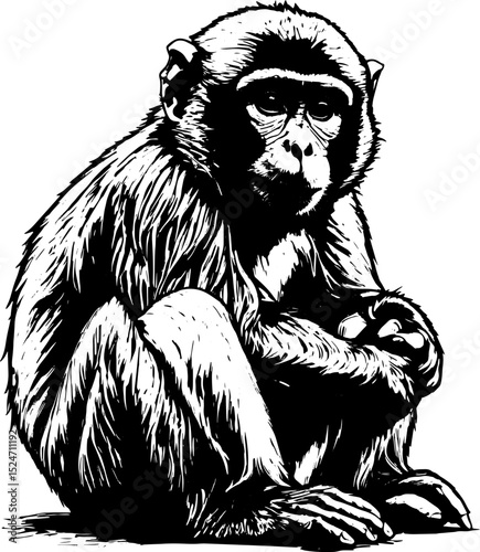 Majestic Monkey A Striking Black and White Illustration