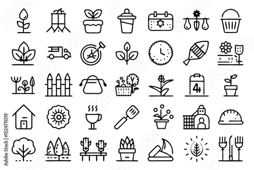 Wallpaper Mural Lawn care gardening seeding line icons set isolated on transparent background Torontodigital.ca