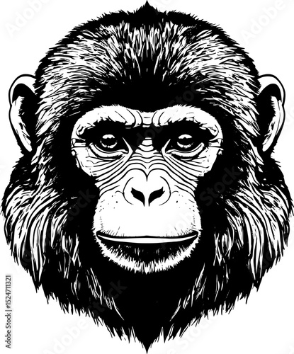 Majestic Chimpanzee Portrait A Striking Black and White Illustration