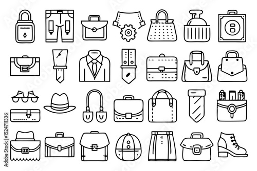 Line icons depicting leather belt wallet accessories isolated on transparent background