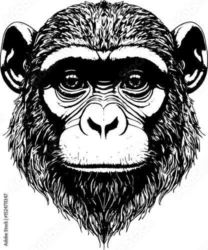 Majestic Chimpanzee Portrait A Striking Black and White Illustration