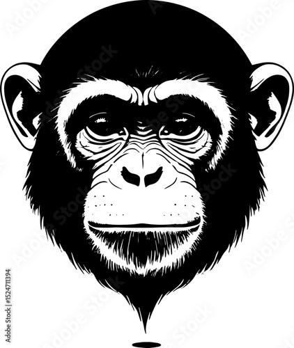 Chimpanzee Portrait Black and White Illustration of a Chimp's Face