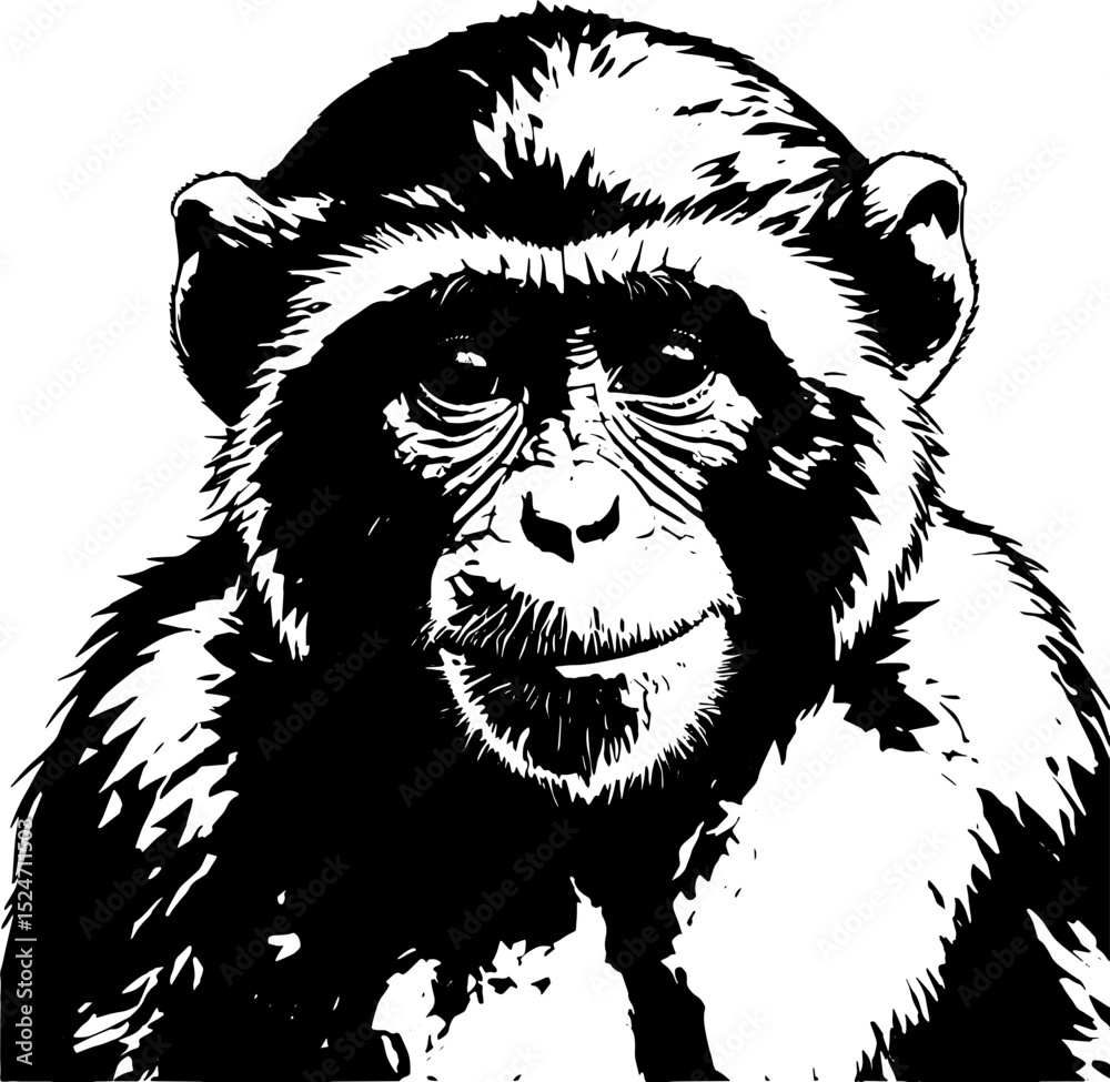 Fototapeta premium Majestic Chimpanzee A Black and White Illustration