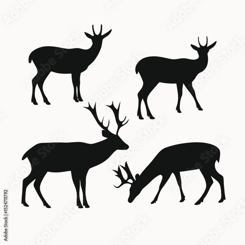 Elegant Deer Silhouettes A Collection of Four Black and White Deer Illustrations