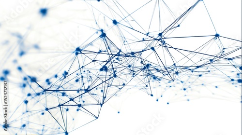 Abstract Network Connection: Digital Data Flow, Intricate Web of Lines and Nodes, Blue and White Technology Background