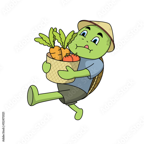 A cute anthropomorphic turtle works passionately as an organic farmer. This eco-friendly character promotes healthy living and sustainable farming in 10 engaging poses.