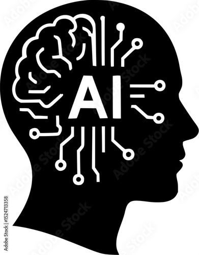 AI Brain in Human Head – Artificial Intelligence and Neural Network Concept Icon