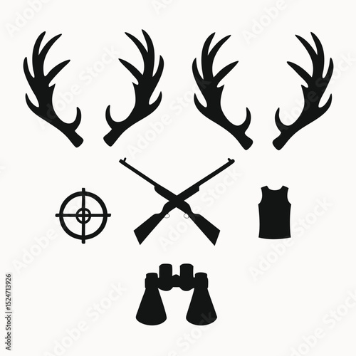 Hunting Season Deer Antlers, Rifles, Binoculars, and Hunting Vest Illustration