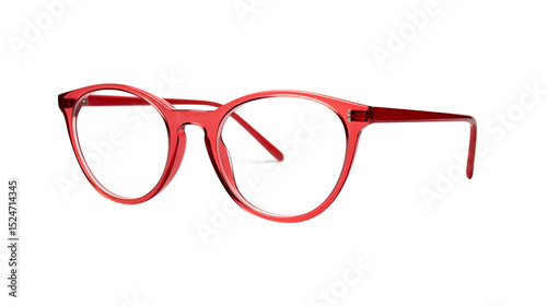 Isolated red eyeglasses with round frames on a transparent background