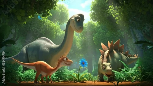 Funny cartoon baby dinosaur illustration in the wild nature zoo