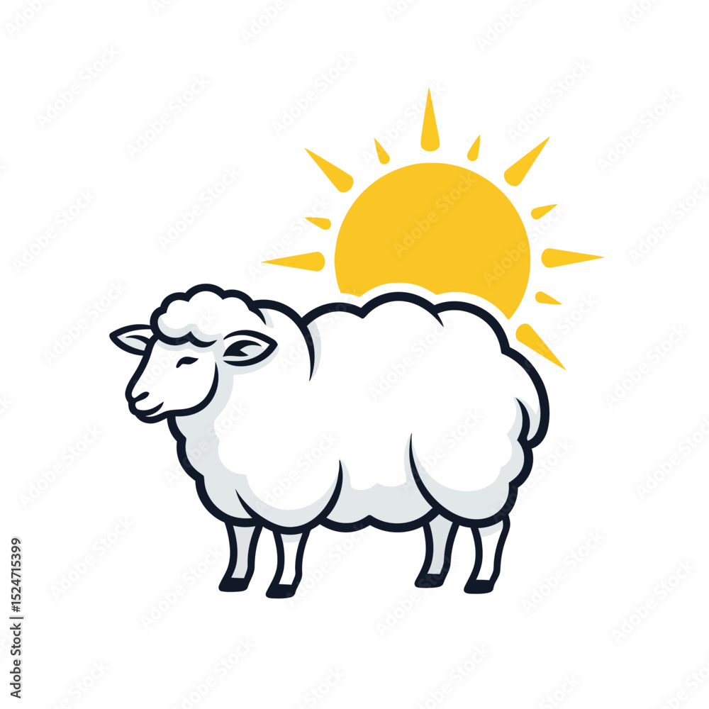 Obraz premium Happy sheep in sunny meadow cartoon illustration