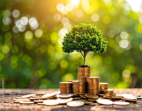 money tree growing from coins