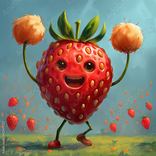 Berry Cheerful: A Lighthearted Strawberry Cartoon Inspiring a Healthy Lifestyle.