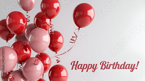 Vibrant Studio Shot of Red and Pink Glossy Balloons with Curly Ribbons on a White Background – Perfect for Celebrations, Valentine's Day, Birthdays, and Party Designs