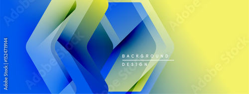 Abstract geometric shapes, blue, yellow gradients. Modern design elements create dynamic visual texture. Background features layered forms.