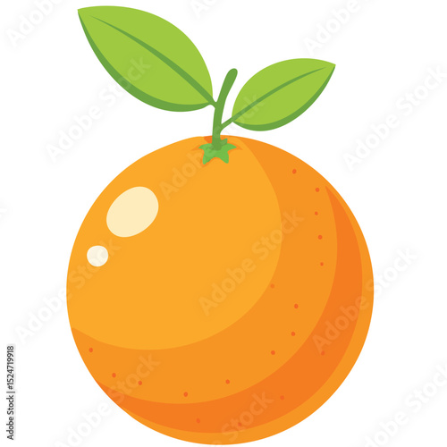 An orange fruit with green leaves