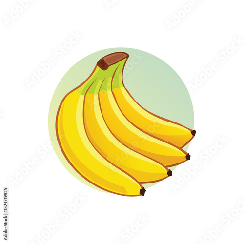 Four yellow bananas in a bunch encircled by a green backdrop