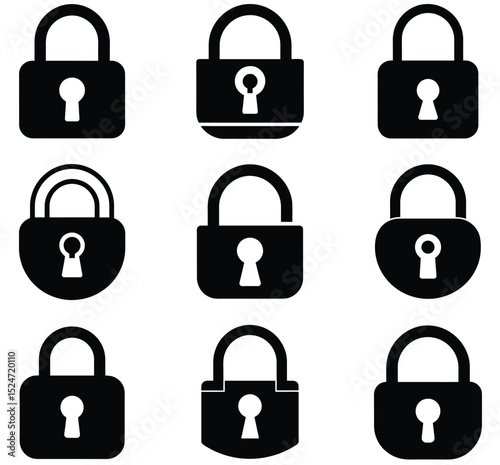 Set of Simple Black Padlock Icons