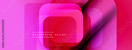 Abstract geometric shapes, vibrant pinks, reds create modern background. Overlapping layers suggest depth, dynamic composition.